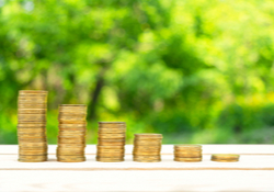 Stacks of coins in height order of largest to smallest