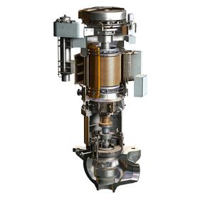 Image of the reactor cooling pump with cutaway sections to show the internal workings