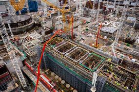 Aerial view of reactor until one during the concrete pour