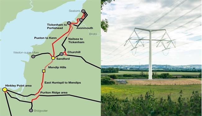 A map of the area surrounding the Hinkley Connection route