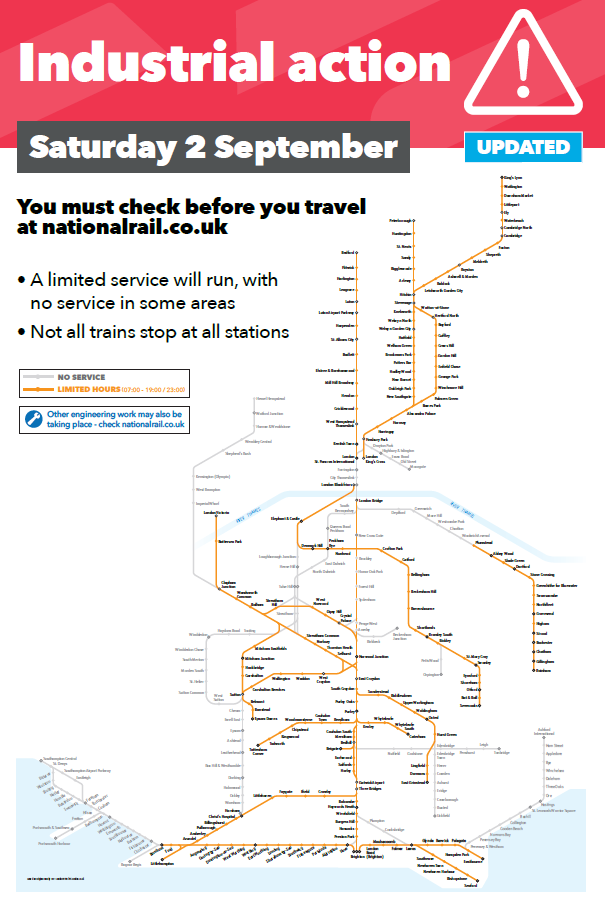 Map showing services that will be operating on 2 September